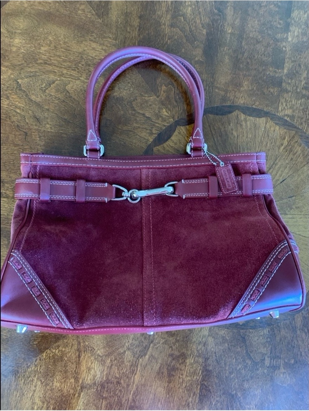 Coach Burgundy Suede and Leather Shoulder Bag